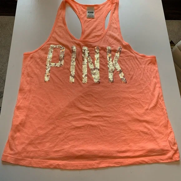 Victoria’s Secret PINK Fluorescent Orange Racer Back Tank Top - Picture 1 of 9